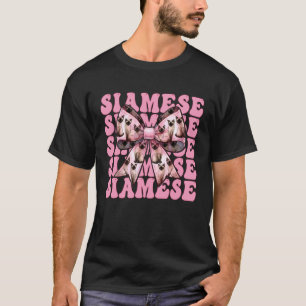 Siamese Cat Girl Cat Mum Pink Coquette Bow T-Shirt