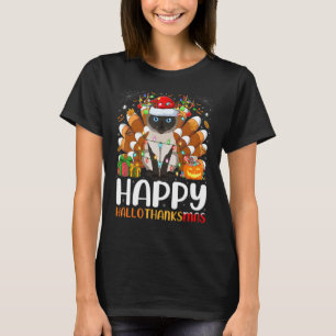 Siamese Cat  Halloween Christmas Happy Hallothanks T-Shirt
