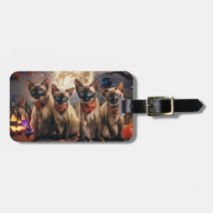Siamese Cat Halloween Spooky Luggage Tag