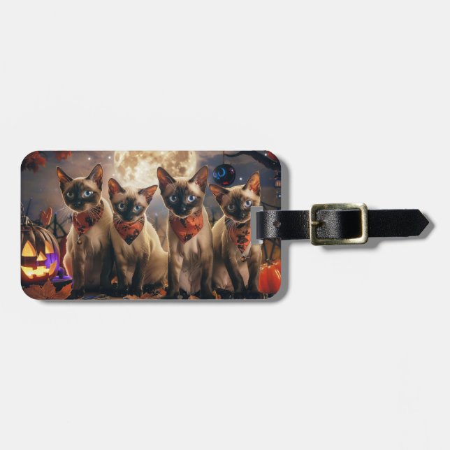 Siamese Cat Halloween Spooky Luggage Tag (Front Horizontal)