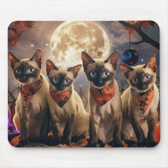 Siamese Cat Halloween Spooky Mouse Mat (Front)