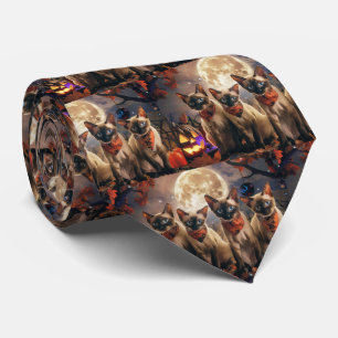 Siamese Cat Halloween Spooky Tie