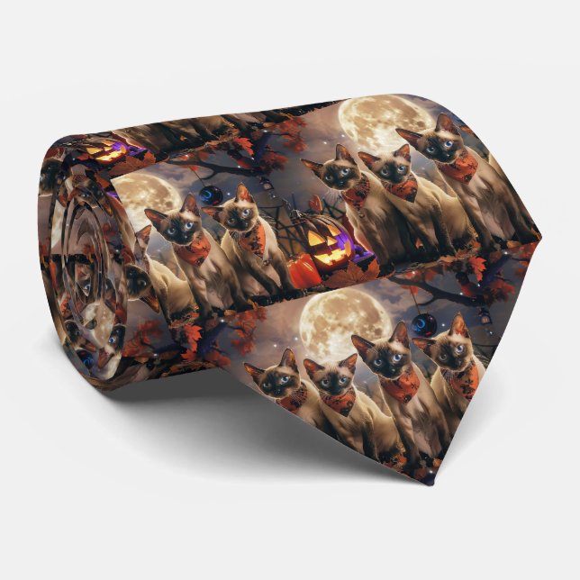Siamese Cat Halloween Spooky Tie (Rolled)