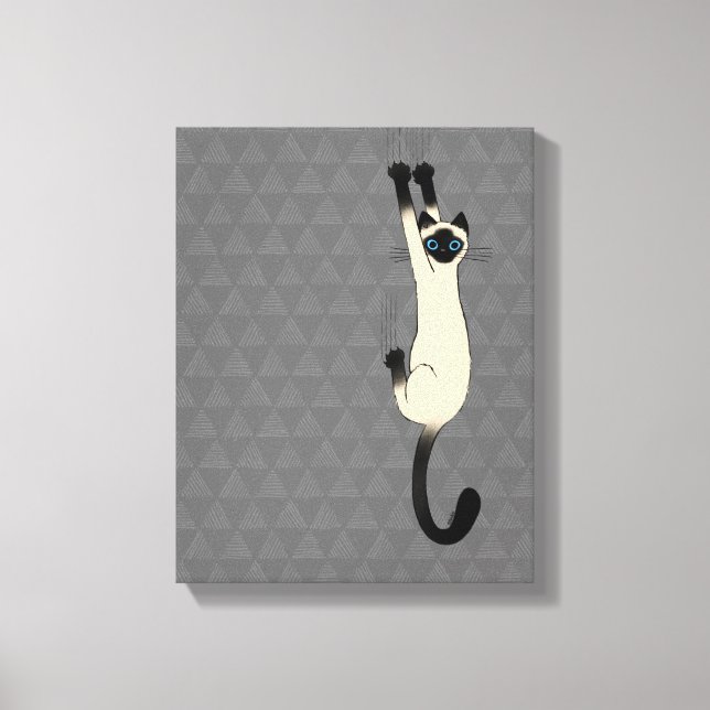Siamese Cat Hanging On | Funny Cat Canvas Print (Front)