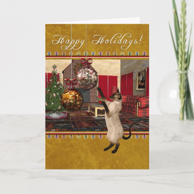 Siamese Cat - Happy Holidays Holiday Card (Front)