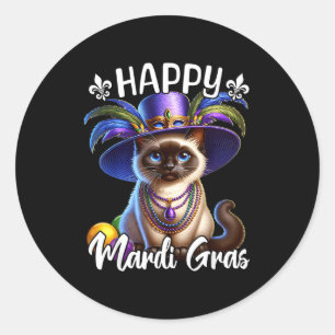 Siamese Cat Happy Mardi Gras Siamese Cat Classic Round Sticker