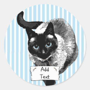 Siamese Cat Holding Blank Sign You Add Text Classic Round Sticker