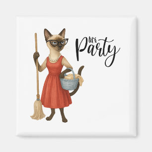 Siamese cat Housewife Let's Party Magnet