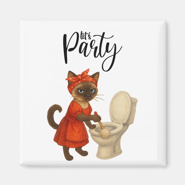Siamese cat Housewife Let's Party Magnet (Front)