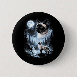 Siamese Cat Howling At Moon 90s Retro 6 Cm Round Badge
