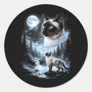 Siamese Cat Howling At Moon 90s Retro Classic Round Sticker