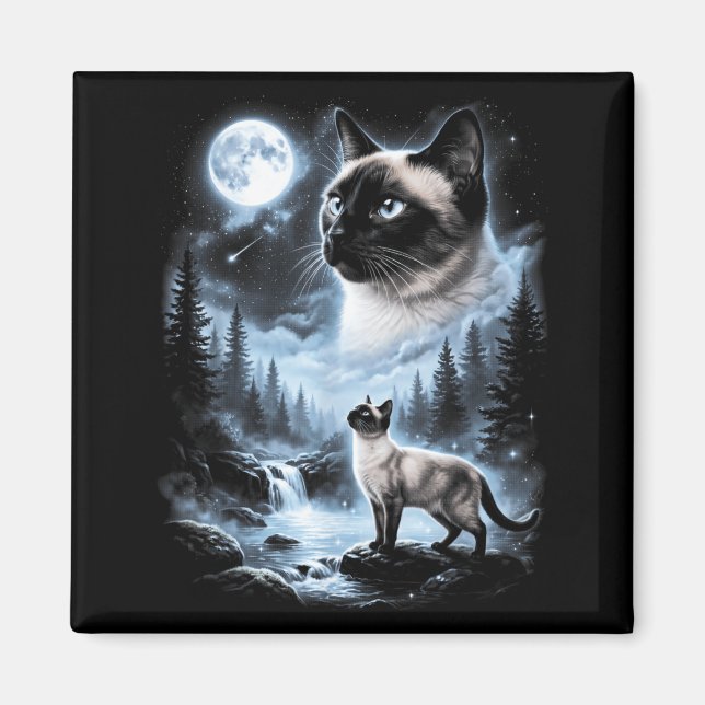 Siamese Cat Howling At Moon 90s Retro Magnet (Front)