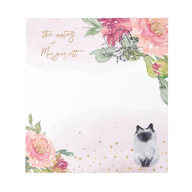 Siamese Cat Illustration Girl Daily Activity Notes (Front)