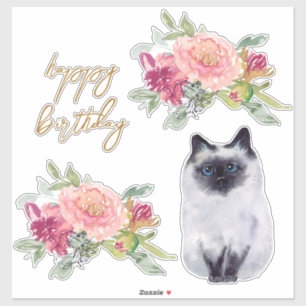 Siamese Cat Illustration Happy Birthday Girl Party