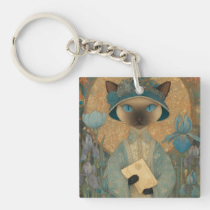 Siamese cat in Art Nouveau style – Elegant cat art Key Ring