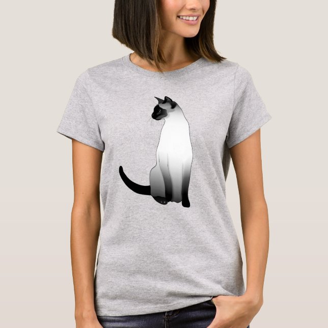 Siamese Cat in Black, White and Grey / Grey T-Shirt (Front)