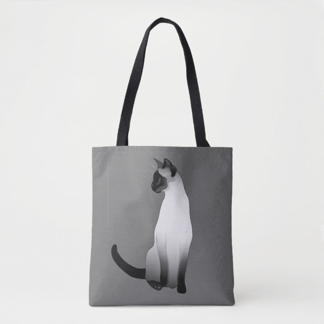 Siamese Cat in Black, White and Grey / Grey Tote Bag (Front)