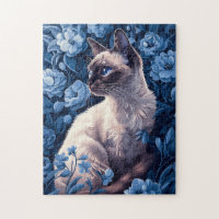 Siamese Cat in Blue Flowers
