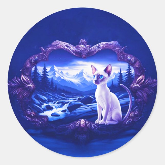 Siamese Cat In Scenic Frame Classic Round Sticker (Front)