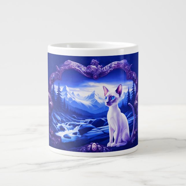 Siamese Cat In Scenic Frame Large Coffee Mug (Front)