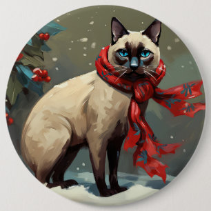 Siamese Cat in Snow Christmas 6 Cm Round Badge
