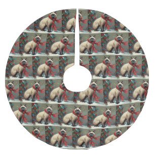 Siamese Cat in Snow Christmas Brushed Polyester Tree Skirt