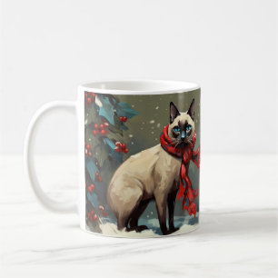 Siamese Cat in Snow Christmas Coffee Mug