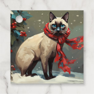 Siamese Cat in Snow Christmas Favour Tags
