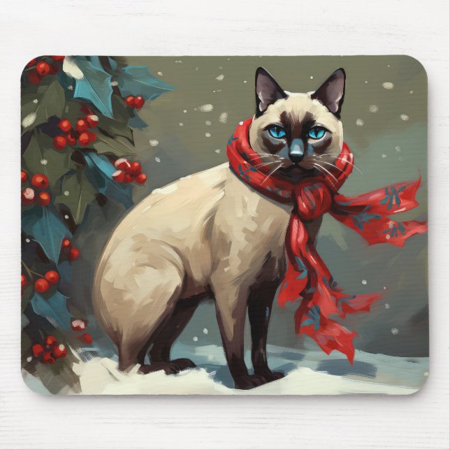 Siamese Cat in Snow Christmas Mouse Mat (Front)