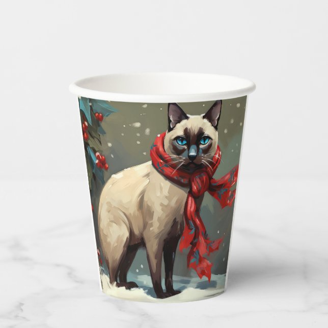 Siamese Cat in Snow Christmas Paper Cups (Front)