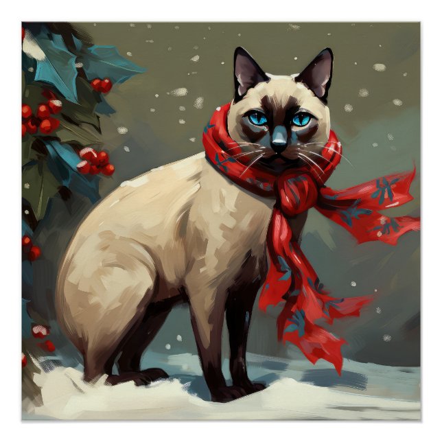 Siamese Cat in Snow Christmas Poster (Front)