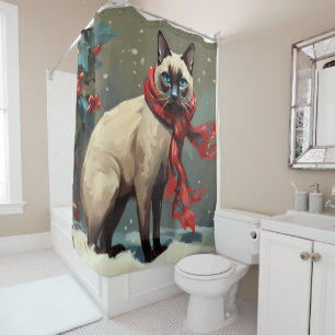 Siamese Cat in Snow Christmas Shower Curtain
