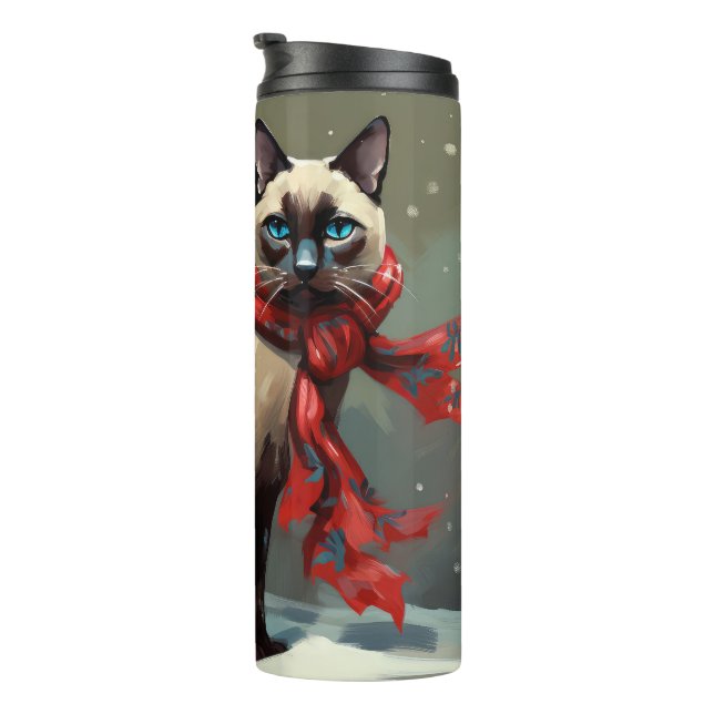 Siamese Cat in Snow Christmas Thermal Tumbler (Rotated Right)