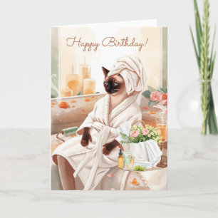 Siamese Cat in Spa Birthday Card
