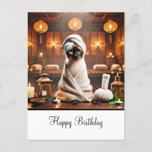 Siamese Cat in Spa Birthday Postcard