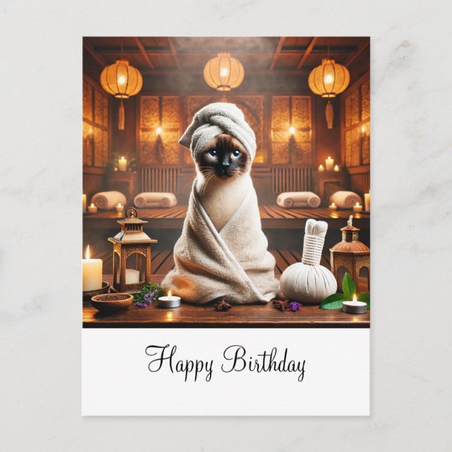 Siamese Cat in Spa Birthday  Postcard (Front)