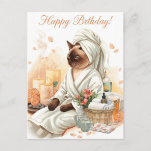 Siamese Cat in Spa Birthday  Postcard