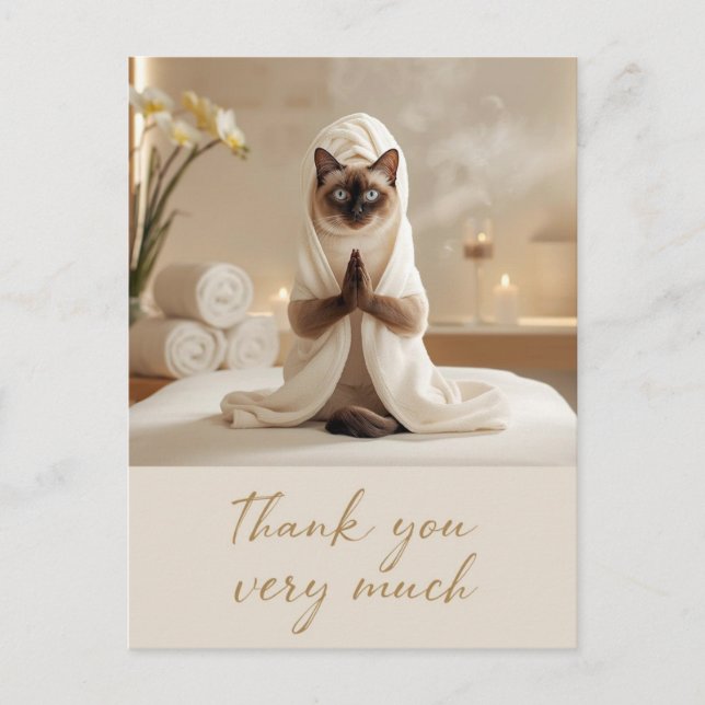 Siamese Cat in Spa Thank you  Postcard (Front)