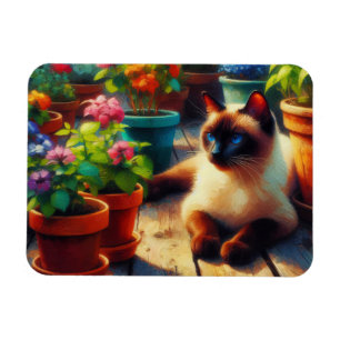 Siamese Cat in the Garden Oil Painting Magnet