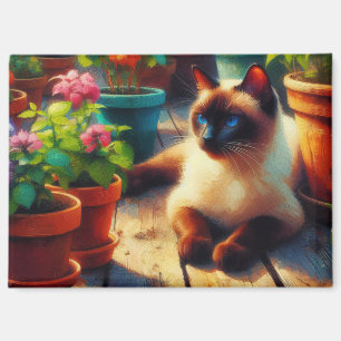 Siamese Cat in the Garden Oil Painting Magnet