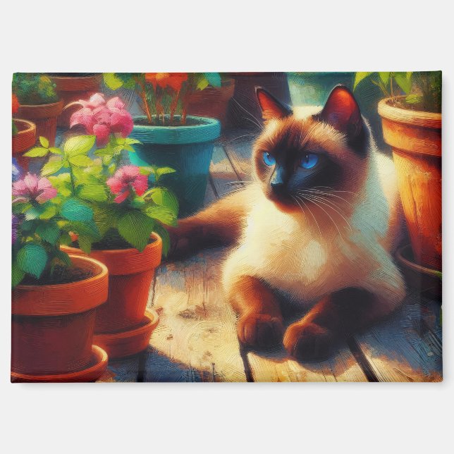 Siamese Cat in the Garden Oil Painting Magnet (Front)