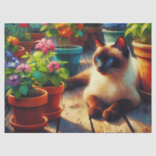 Siamese Cat in the Garden Painting Decoupage Tissue Paper