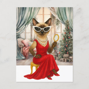 Siamese Cat is in Christmas House Holiday Postcard