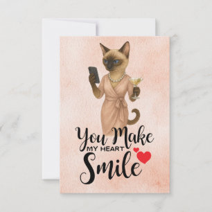 Siamese Cat is looking at cellphone  Thank You Card