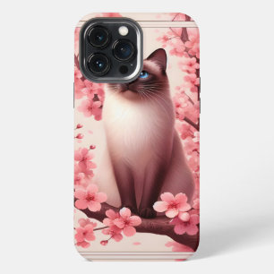 Siamese Cat Japanese Cherry Blossom Flower Pink iPhone 13 Pro Max Case
