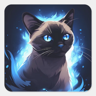 Siamese Cat Kitten on an Electric Blue Background Square Sticker