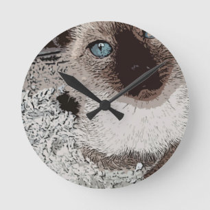 Siamese cat kitty pet animal friend family art round clock