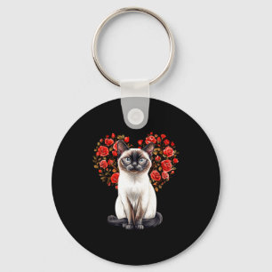 Siamese Cat Lover Floral Heart Valentines Day  Key Ring