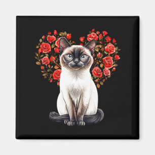 Siamese Cat Lover Floral Heart Valentines Day  Magnet