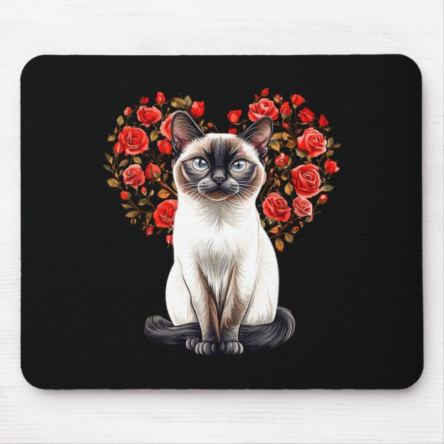 Siamese Cat Lover Floral Heart Valentines Day  Mouse Mat (Front)